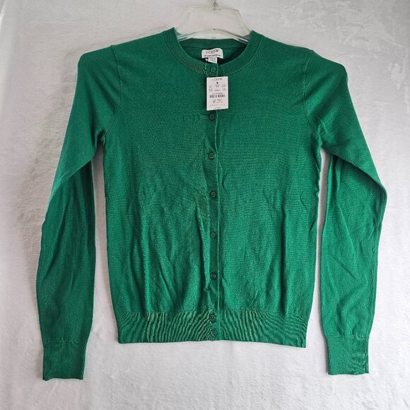 J. Crew Women Classic Cardigan Green XXS Button Up Sweater Cotton E5957 Solid - Picture 1 of 11